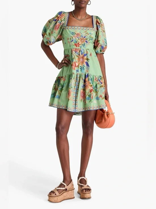 Farm Rio Yard Green Floral Mini Dress - Picture 1 of 8